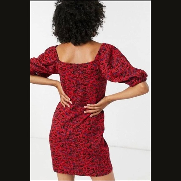 NWT Free People Red Combo Puffy Sleeve Mini Dress XS - Picture 3 of 15